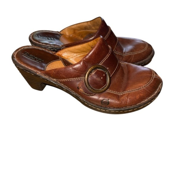 Born Shoes - Born Women's Brown Leather Mules with Buckle